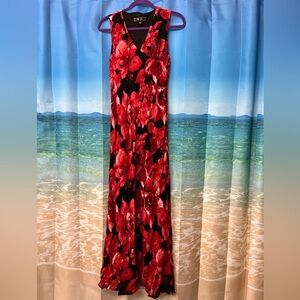 Tropical long beautiful red sleeveless dress!